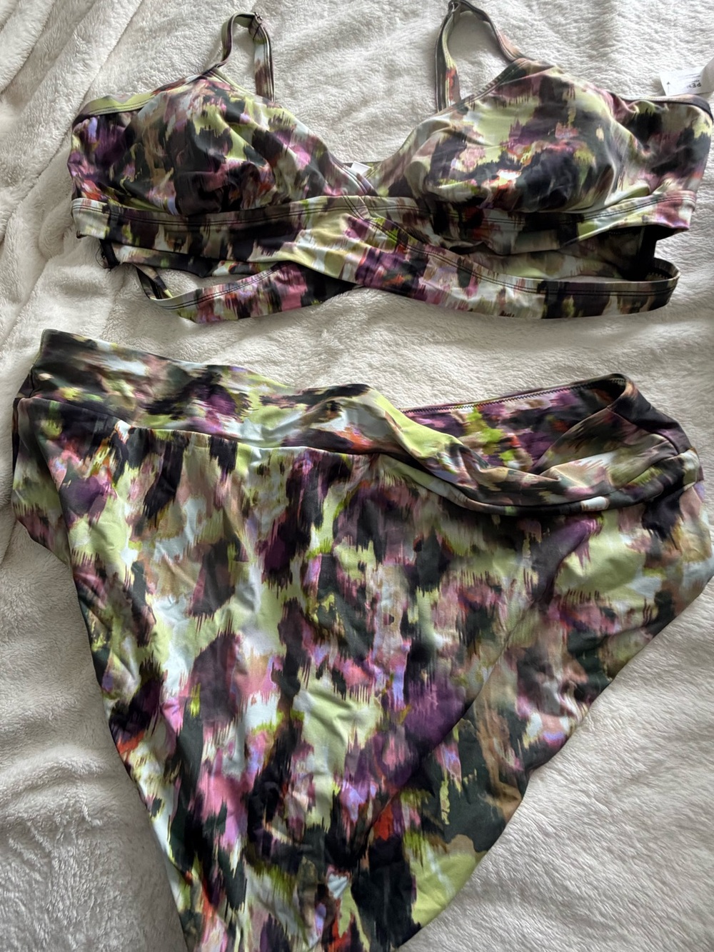 Addition Elle Abstract High-Waist Bikini Set in Black, Green, Pink & Purple